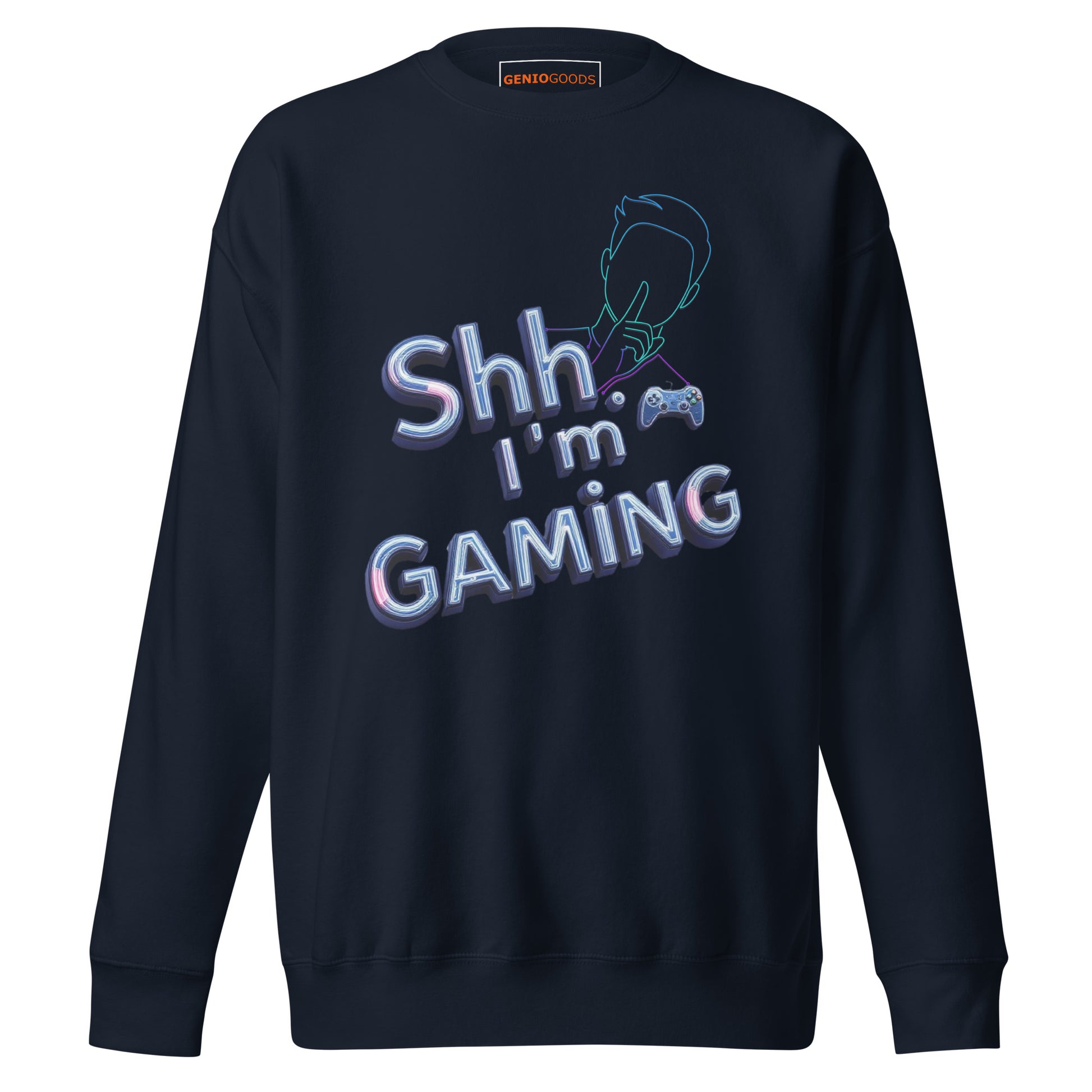 Shh I'm gaming sweatshirt neon humor for focused gamers – original gamer merch by GenioGoods