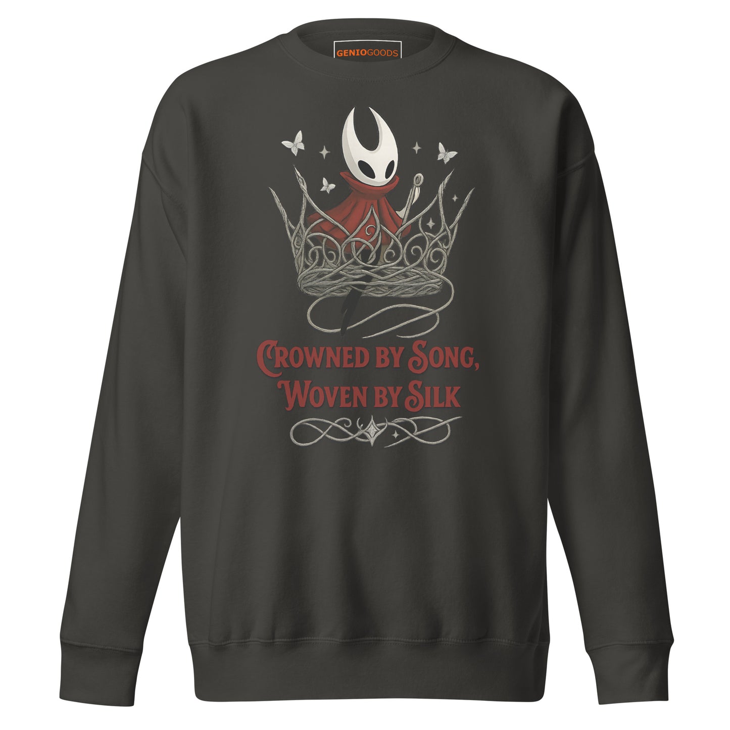 Crowned by Song Sweatshirt – Silksong Hornet Fan Tribute – fan-made gamer merch by GenioGoods