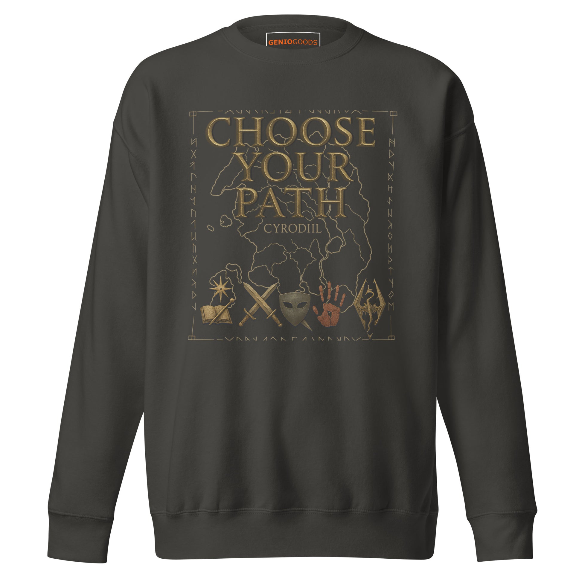 Oblivion Choose Your Path Sweatshirt – Cyrodiil Map Edition – fan-made gamer merch by GenioGoods