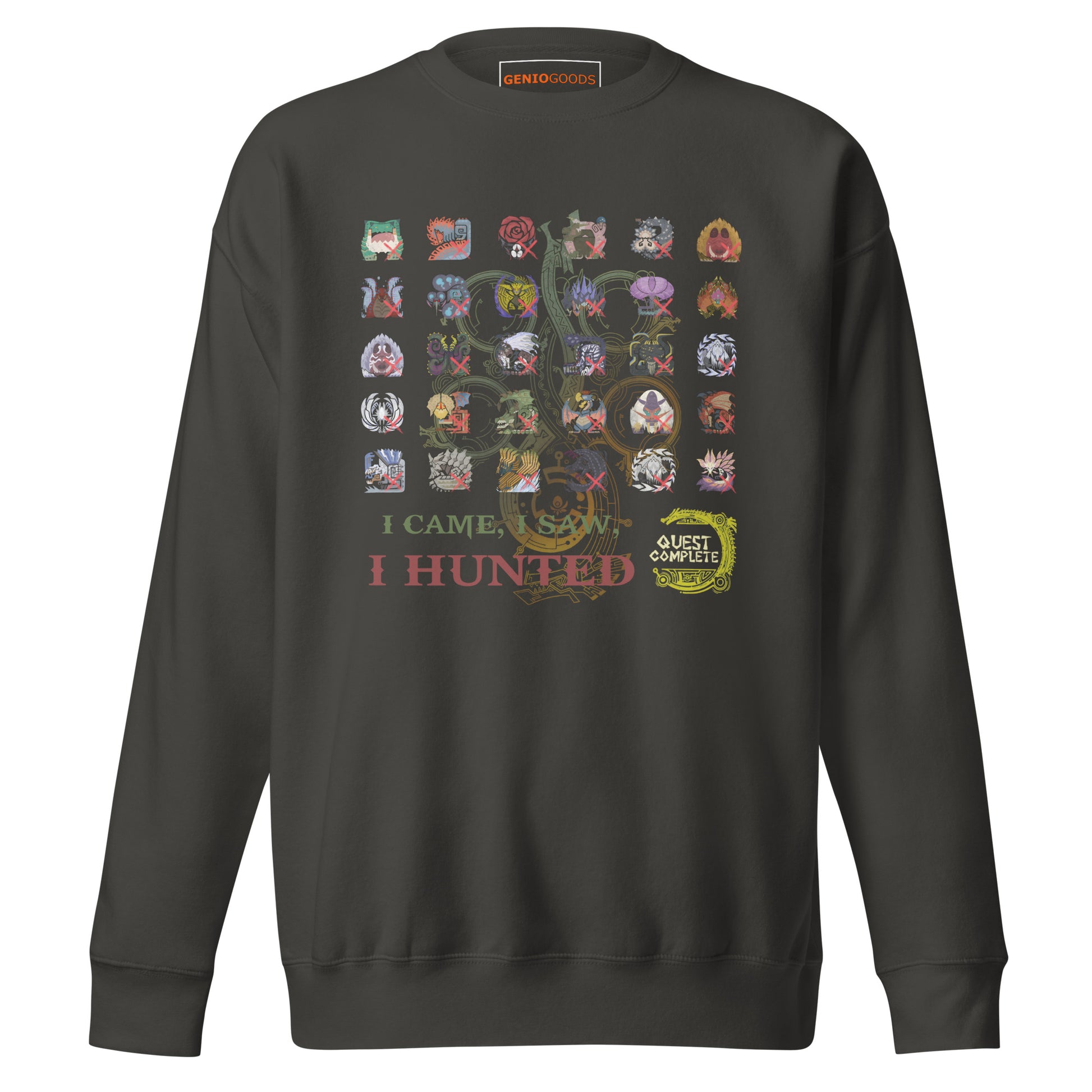 Monster Hunter Wilds Sweatshirt – Quest Complete Design – fan-made gamer merch by GenioGoods
