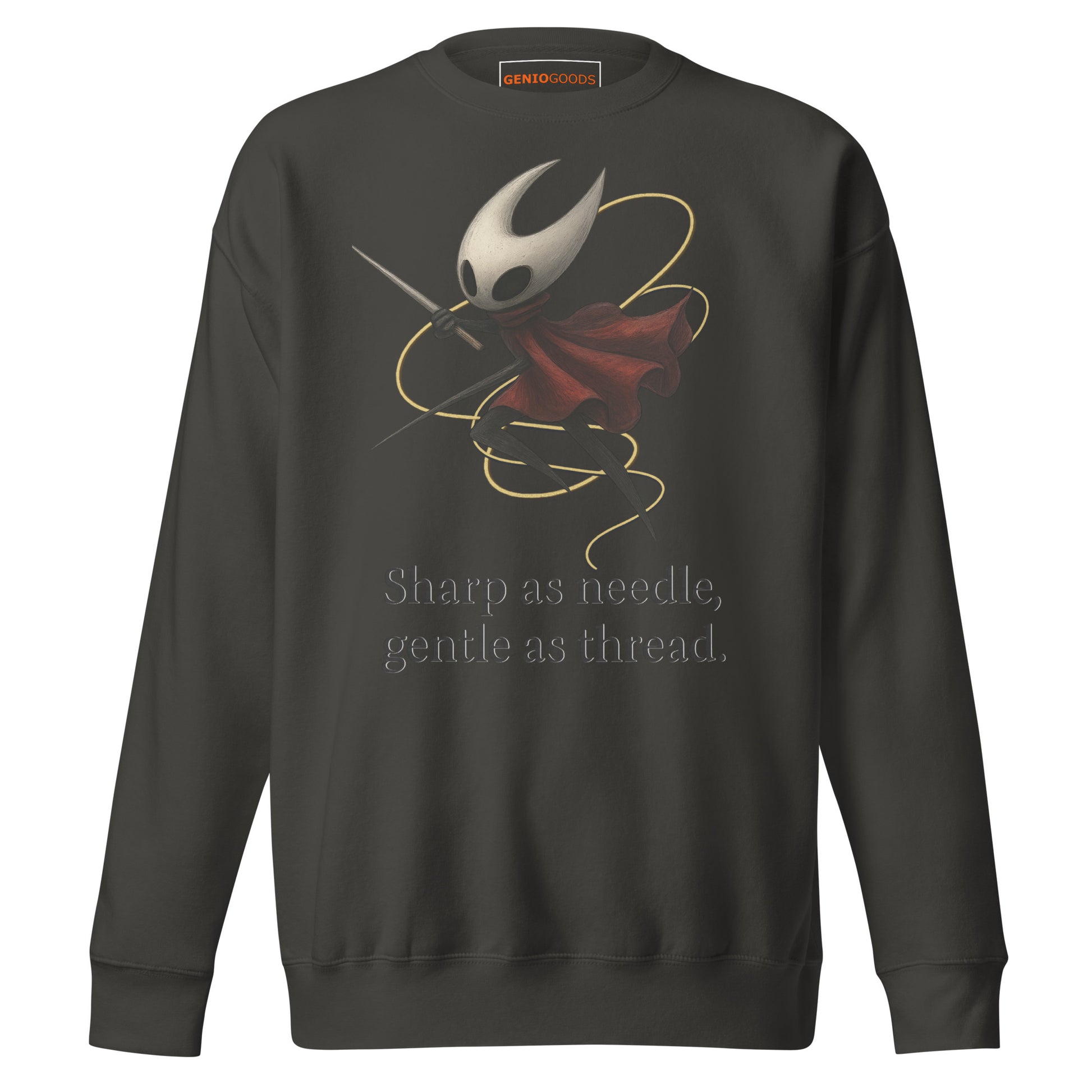 Hornet silksong sweatshirt needle quote fan art – fan-made gamer merch by GenioGoods