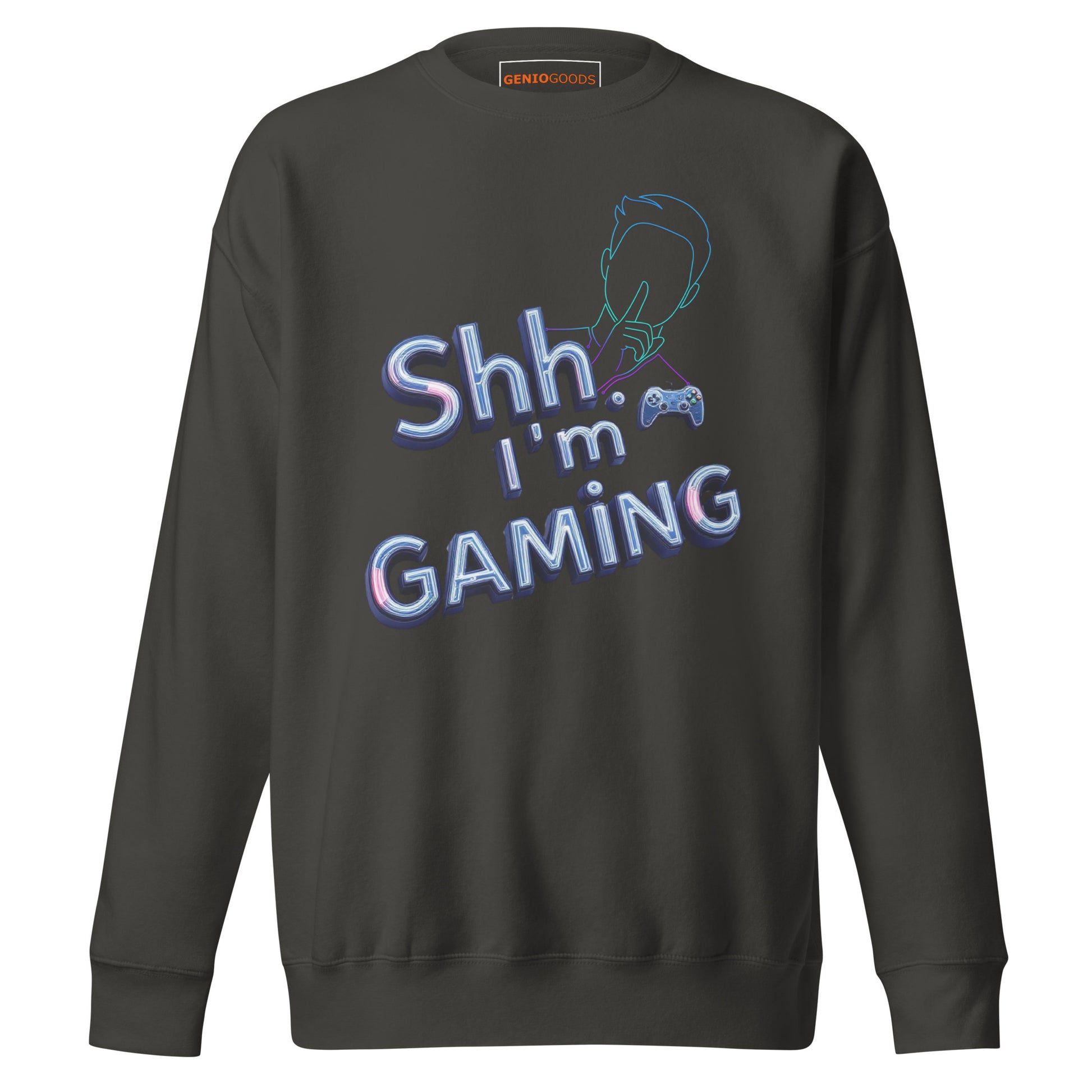 Shh I'm gaming sweatshirt neon humor for focused gamers – original gamer merch by GenioGoods