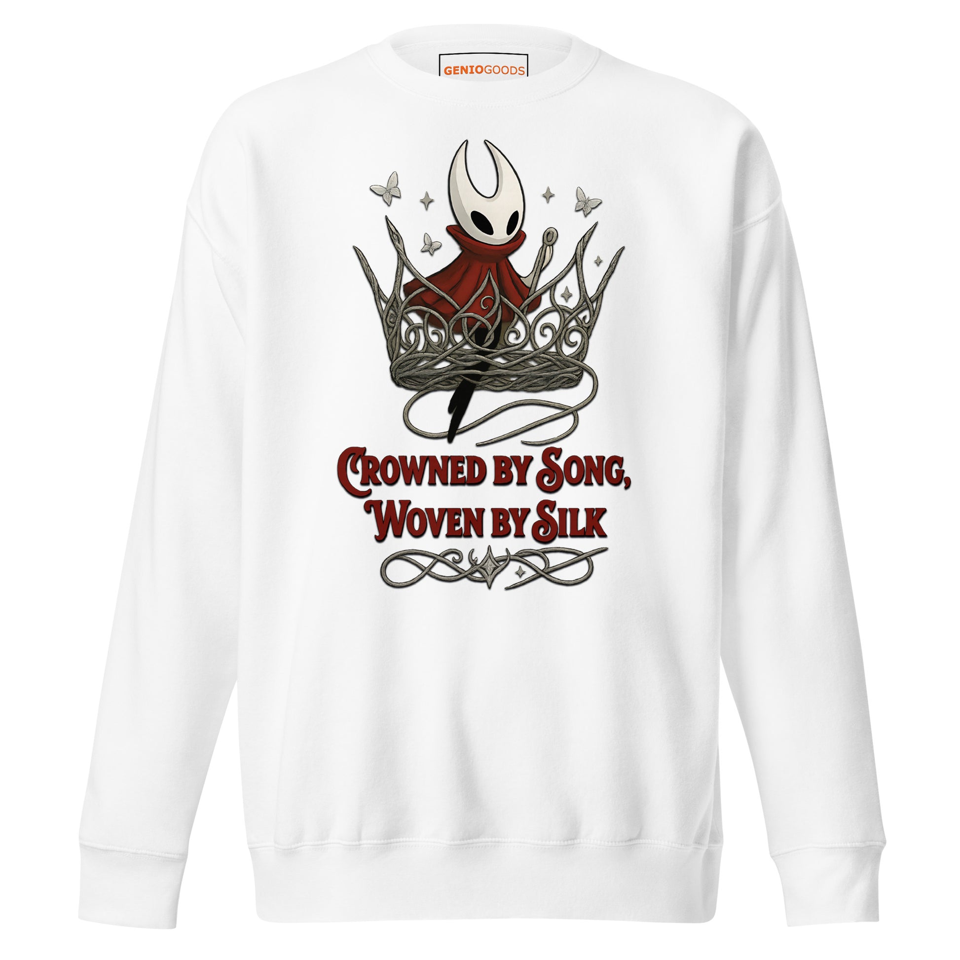 Crowned by Song Sweatshirt – Silksong Hornet Fan Tribute – fan-made gamer merch by GenioGoods