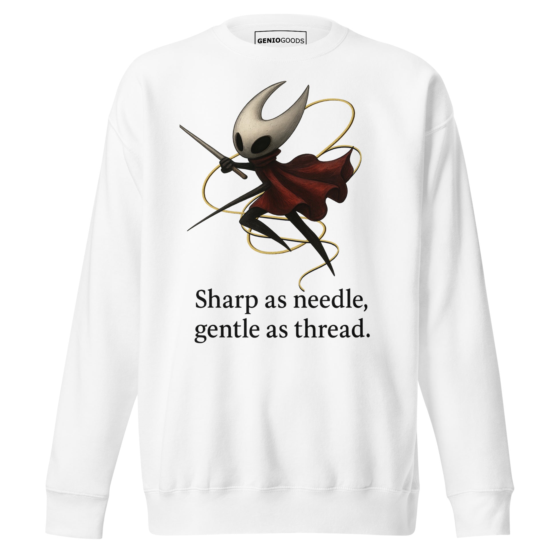 Hornet silksong sweatshirt needle quote fan art – fan-made gamer merch by GenioGoods