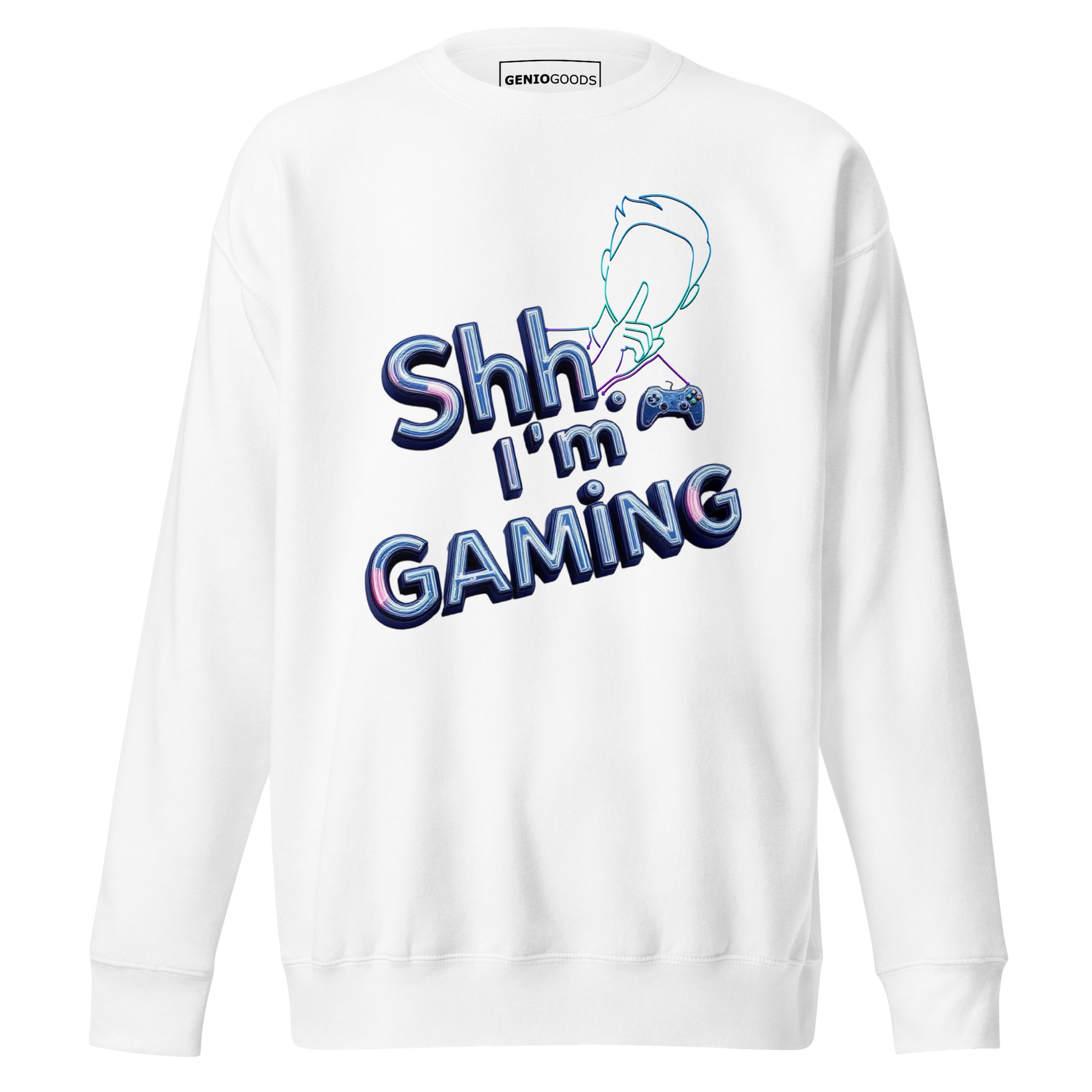 Shh I'm gaming sweatshirt neon humor for focused gamers – original gamer merch by GenioGoods