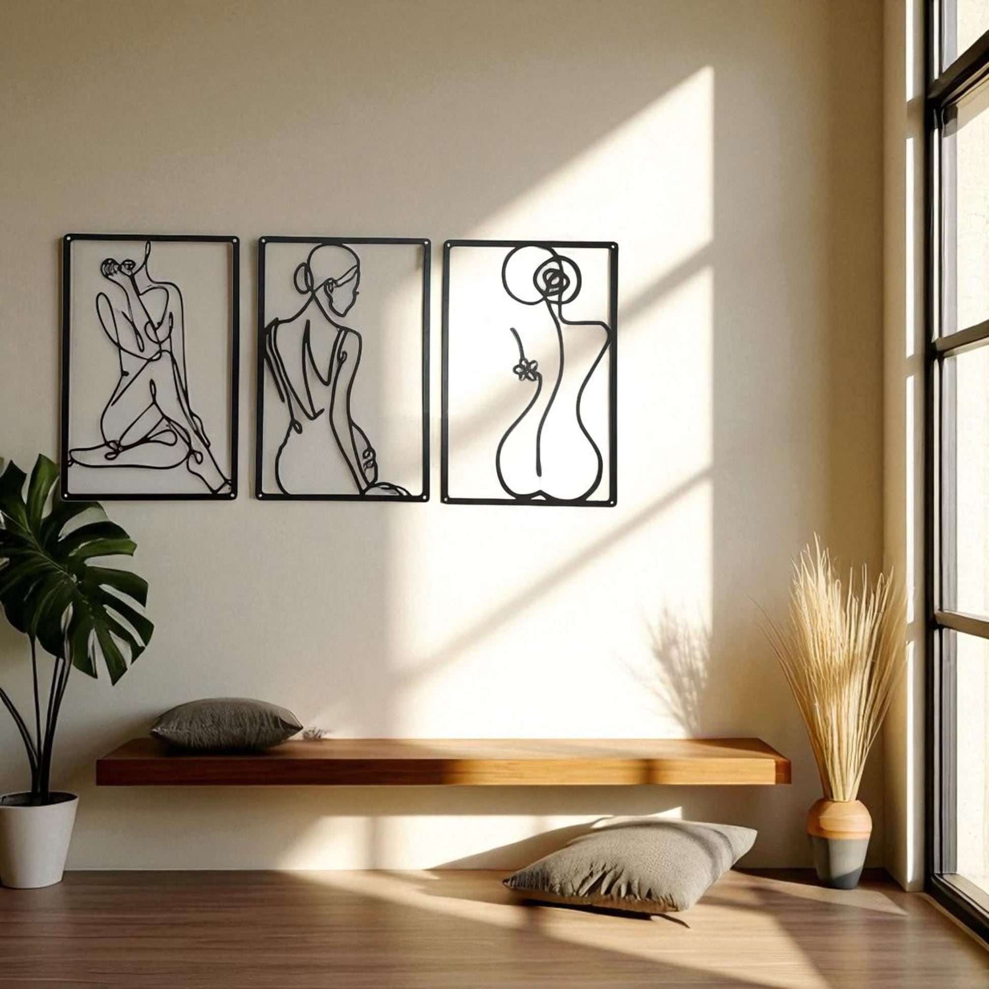 Female line art wall decor – 3-piece metal minimalist sculpture set  Geniogoods