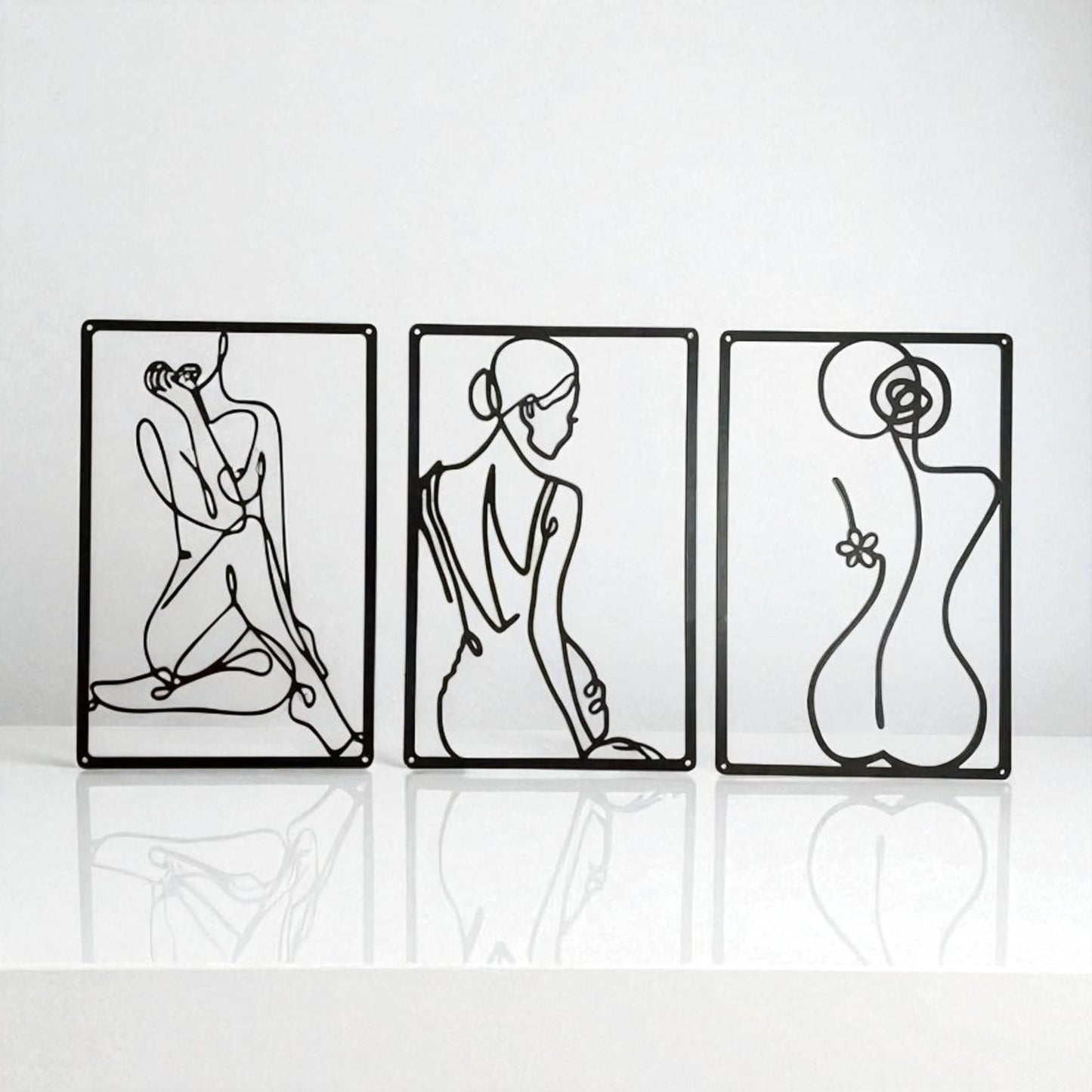 Female line art wall decor – 3-piece metal minimalist sculpture set  Geniogoods