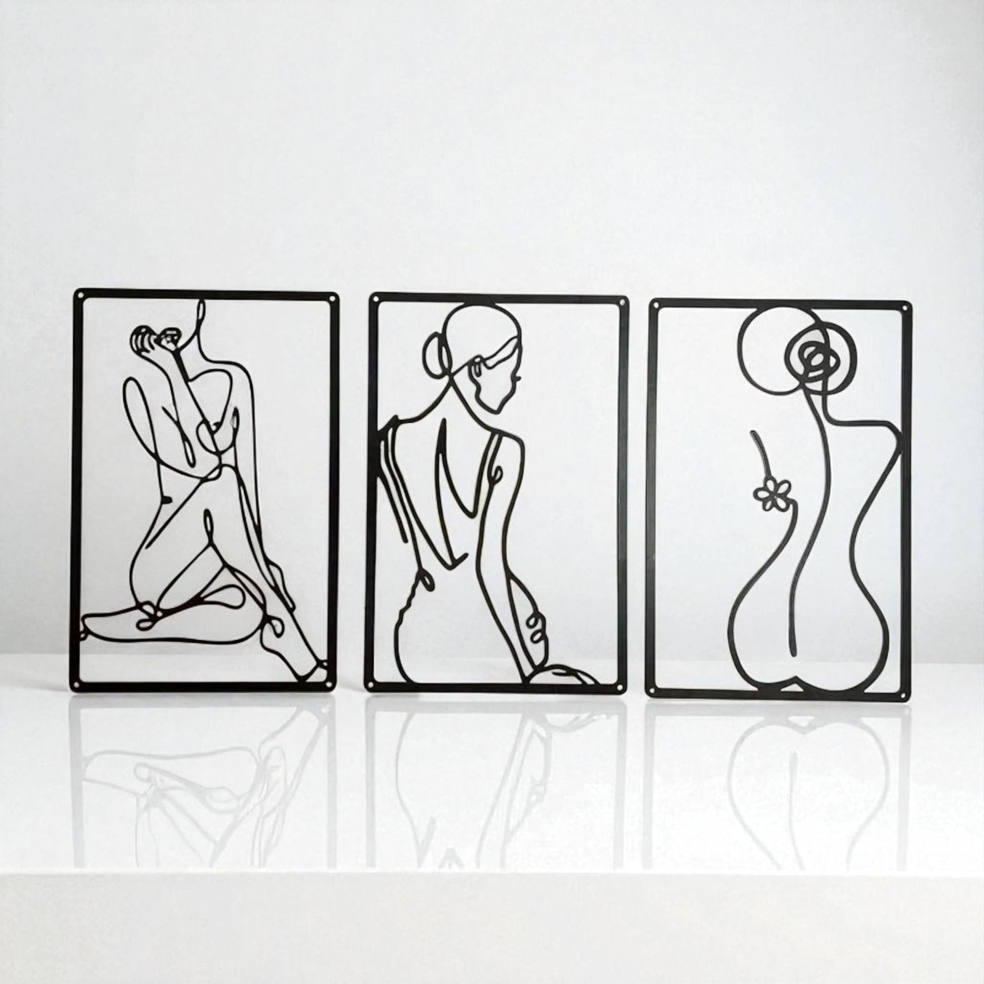 Female line art wall decor – 3-piece metal minimalist sculpture set  Geniogoods
