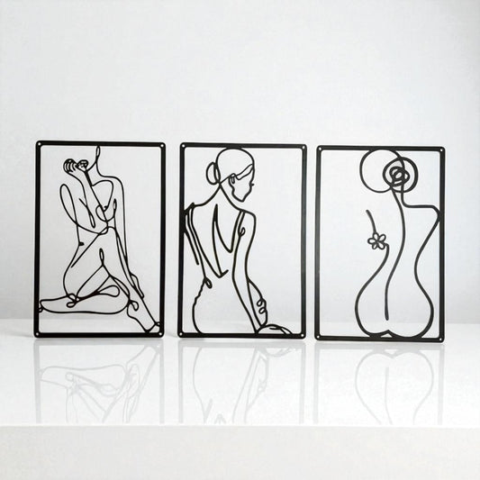 Female line art wall decor – 3-piece metal minimalist sculpture set  Geniogoods